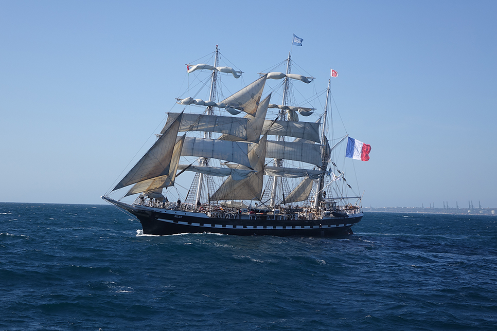 Belem at the start of Race 2 in the Rendez-Vous 2017 Tall Ships Regatta.