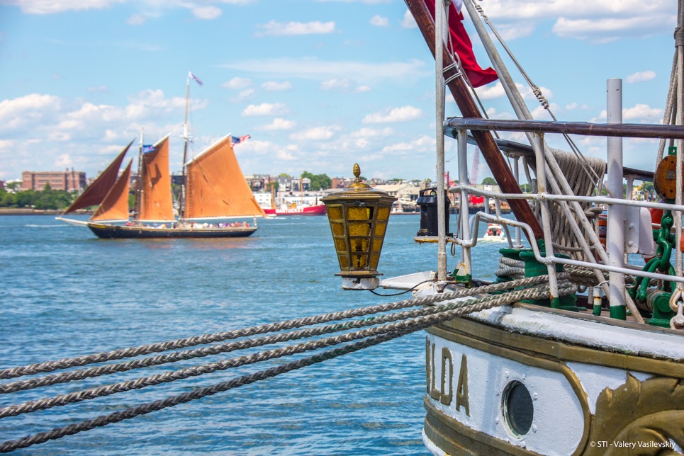 Vessels undocking in Boston.